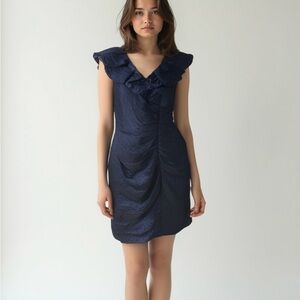 R&M Richard’s Elegant Navy Blue Ruffle Dress Size 6